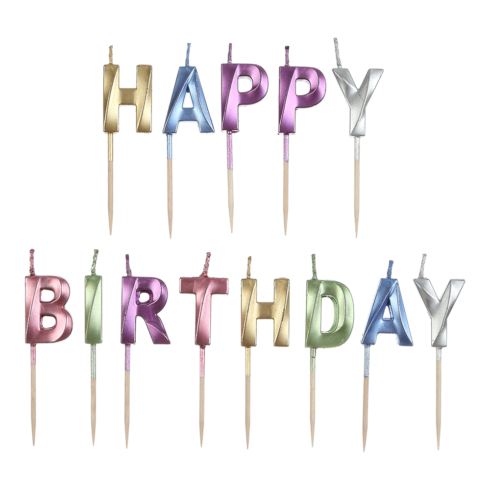 Набір свічок "Happy birthday" з дерев'яним тримачем,  2.8 x 2.2 x 0.8 см, асорті