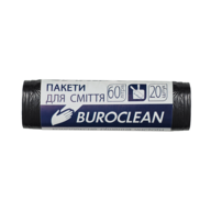 /Пакети для сміття 60л20шт, 580*650мм, чорні, 7мкм ПНТ (HDPE), BUROCLEAN ECO