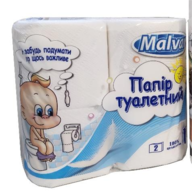 /Папір туал. целюлоз. "Малюк"  по 4 рул., на гільзі, 2-х шар., 4 рул.,  білий Malvar