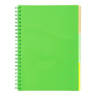 Зошит на пружині NEON, А4 (210x297), 120 арк, клітинка, 3 PVC розділювачі, PVC обкладинка, зелений