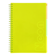 Зошит на пружині NEON, А4 (210x297), 120 арк, клітинка, 3 PVC розділювачі, PVC обкладинка, жовтий