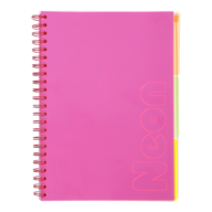 Зошит на пружині NEON, А4 (210x297), 120 арк, клітинка, 3 PVC розділювачі, PVC обкладинка, рожевий