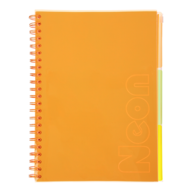 Зошит на пружині NEON, А4 (210x297), 120 арк, клітинка, 3 PVC розділювачі, PVC обкладинка, помаранче