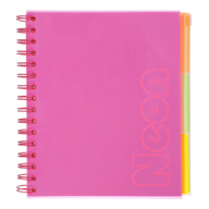 Зошит на пружині NEON, В5 (170x205), 120 арк, клітинка, 3 PVC розділювачі, PVC обкладинка, рожевий