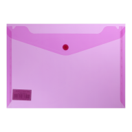 Папка-конверт, на кнопке, А5, глянцевый прозрачный пластик, розовая