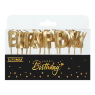 Набор свечей «Happy birthday» с деревянным держателем, 2.8 x 2.2 x 0.8 см, золотой