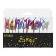 Набор свечей «Happy birthday» с деревянным держателем, 2.8 x 2.2 x 0.8 см, ассорти