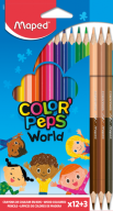 Карандаши цветные COLOR PEPS , 12 цв Classic + 3 цв Duo