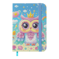 Книга записная OWL на резинке, А7, 80 л., клетка., офсет крем., тв.лам.обл., голубая, KIDS LINE