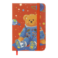 Книга записная BEAR на резинке, А7, 80 л., клетка., офсет крем., тв.лам.обл., оранжевая, KIDS LINE