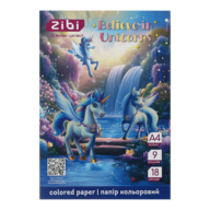 /Папір кольоровий UNICORN, А4, 18 аркушів, 9 кольорів, 45 г/м2, KIDS Line