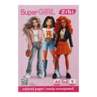 /Папір кольоровий SUPER GIRL, А4, 18 аркушів, 9 кольорів, 45 г/м2, KIDS Line