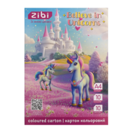 /Картон кольоровий UNICORN, А4, 10 кольорів - 10 аркушів, 230 г/м2, KIDS Line