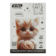 /Картон кольоровий CATS&DOGS, А4, 7 кольорів - 14 аркушів, 230 г/м2, KIDS Line