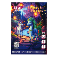 /Картон кольоровий двосторонній (целюлозний) UNICORN, А4, 8 кольорів - 8 аркушів, 215 г/м2, KIDS Lin