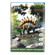 /Картон кольоровий двосторонній (целюлозний) DINO, А4, 8 кольорів - 8 аркушів, 215 г/м2, KIDS Line