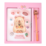Блокнот із замком та ручкою CAPYBARA, 203х225 мм, 50 арк., клітинка, асорті, KIDS Line