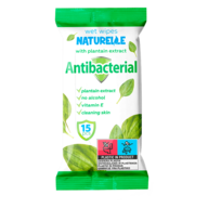 /Серветки вологі, Аntibacterial, з екстрактом листя подорожника, 15шт., NATURELLE