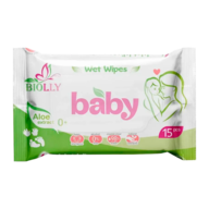 /Серветки вологі дитячі, з алоє, 15шт. BIOLLY
