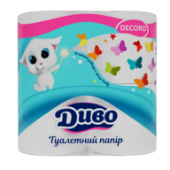 АКЦІЯ/Бумага туал. целюлоз. "Диво" DEKORO", по 4 рул., на гильзе, 2-х сл., бело-цветной